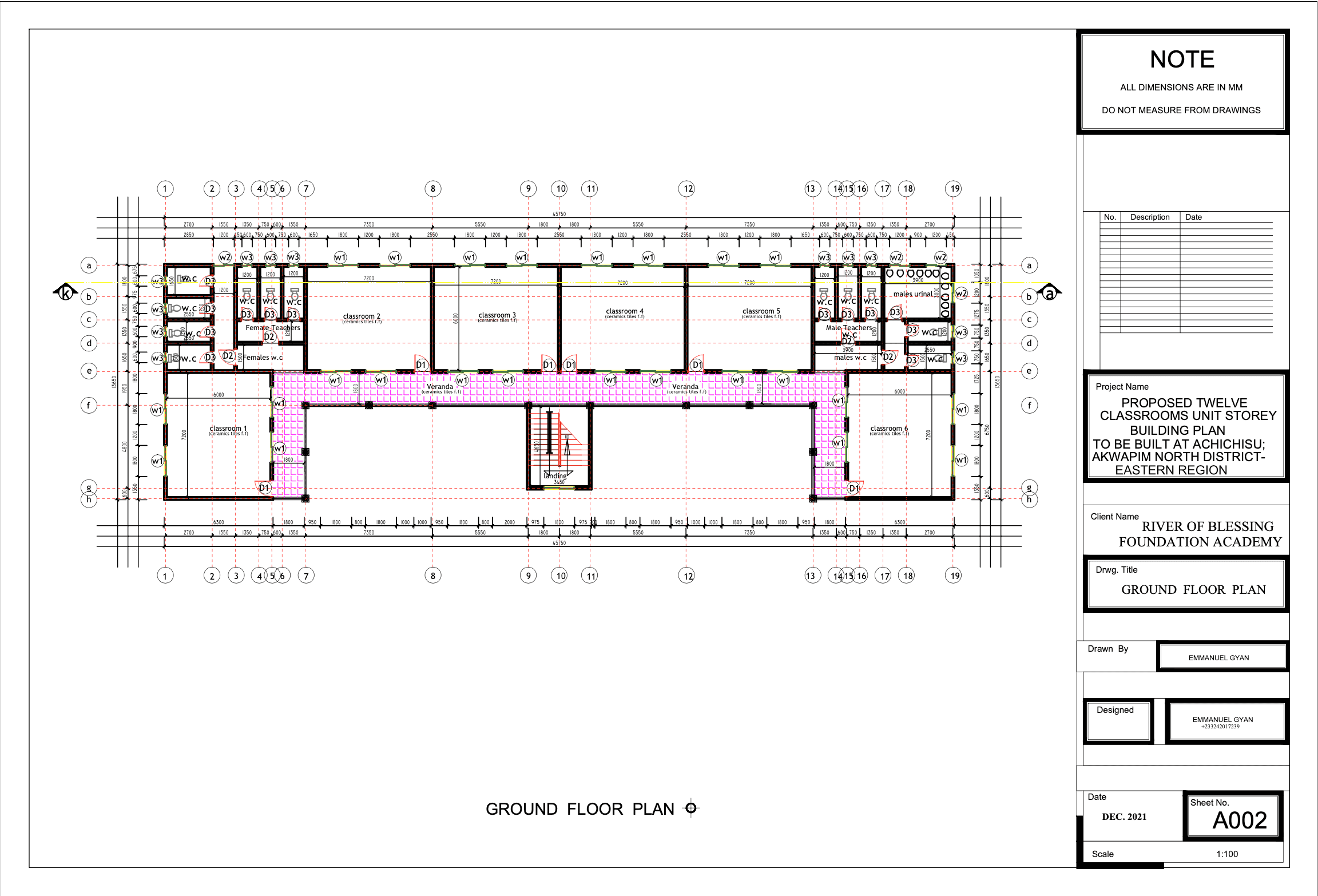 ARCHITECTURAL AND STRUCTURAL DRAWINGS OF A TWELVE CLASSROOMS UNIT STOREY BUILDING